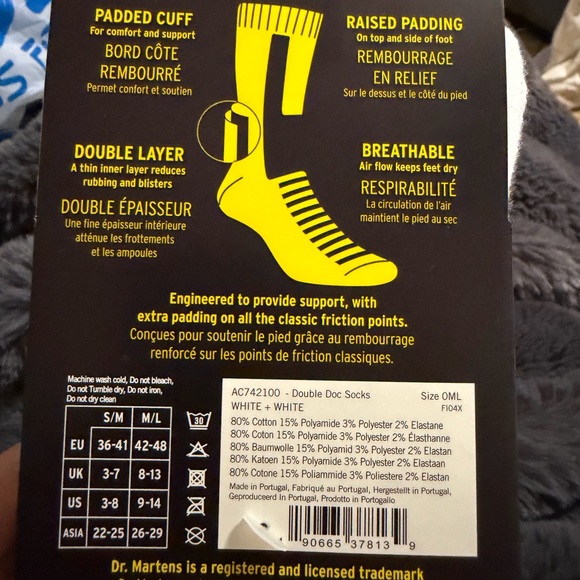 Dr. Martens White Double Doc Sock white socks 9-14 nwt - Picture 7 of 7